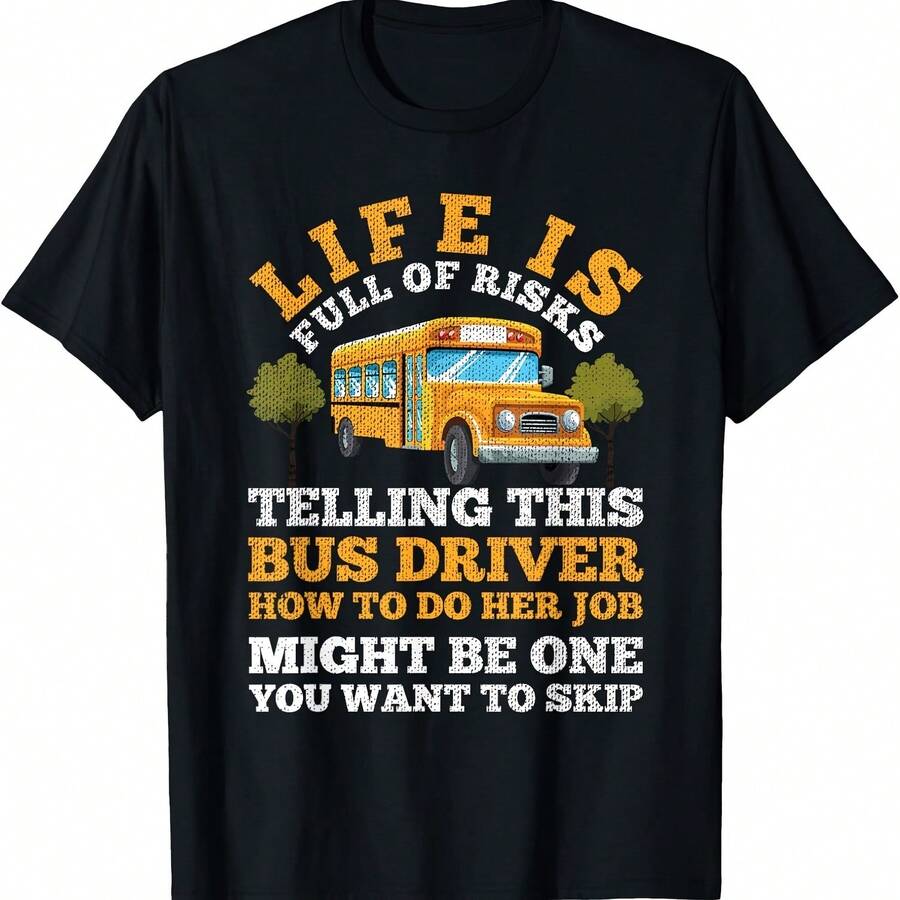 Camiseta divertida con diseño de conductor de autobús escolar - Negro-1 - Ver 1