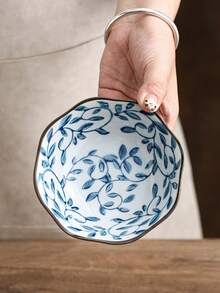 1pc/2pcs Underglaze Hand-Painted Ceramic Bowl, High Foot Tea Snack Plate, Cake Nut Plate, Fruit & Appetizer Dish - Multicolor - View 4