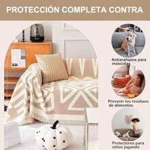 zxxFunda de Sofa de Cenilla de e Sofa Cover con Borlas Ente Couc Cover de Tela Ideal para Todas Las Estaciones Se Puede Utilizar Como Manta de Sofa Cal Blanco Roto 180 x 300sofa cama - Beige blanco180300 - Ver 5