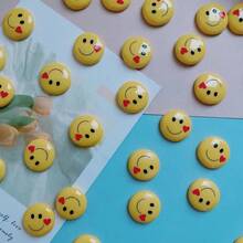 5/8pcs Set Smiling Face With Red Heart Fridge Magnets - Cute Oval Plastic Refrigerator Stickers - Multicolor - View 3