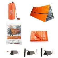 Kit de tienda de supervivencia Bivy para 2 personas, refugio de emergencia, tienda de campaña de tubo Mylar, saco de dormir impermeable para exteriores, manta térmica SOS reutilizable P536 - Conjunto de saco de dormir verde - Ver 8