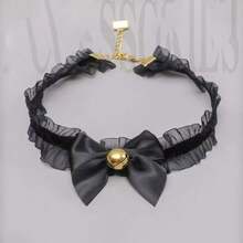 Lace Bow Cat Collar With Bell Pendant - White - View 5