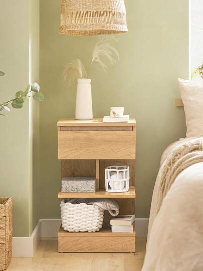SoBuy Set Of 2 Narrow Bedside Tables, Nightstands With 1 Drawer And 2 Shelves, Modern Side Table, Storage Cabinet For The Bedroom, Bedside Table W39 X D39 X H65 Cm Natural FBT49-Nx2