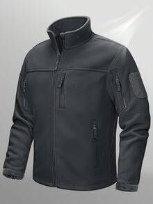 KEFITEVD Men's Fleece Jacket Casual Cargo Work Jacket Winter Full Zip Fleece Lined Warm Coat - Dark Grey - View 2