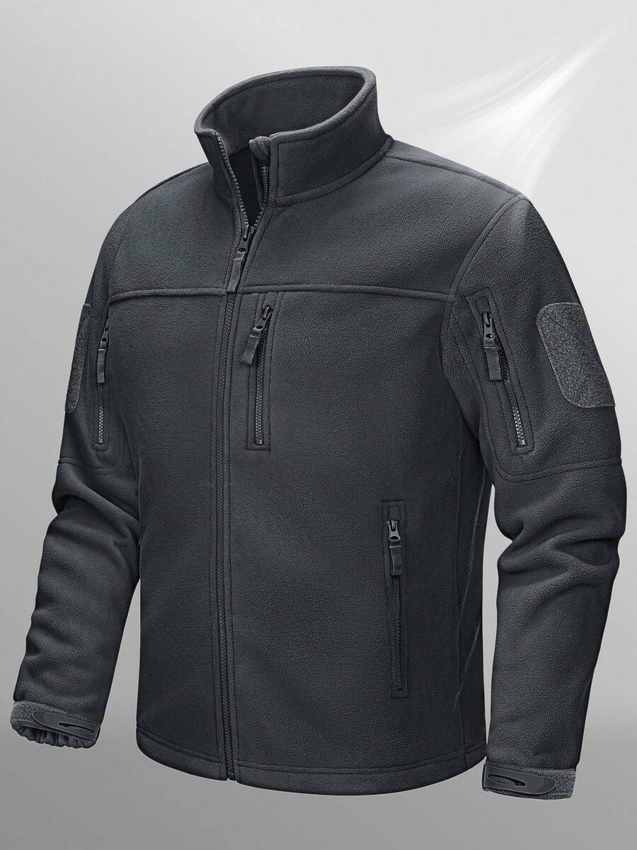 KEFITEVD Men's Fleece Jacket Casual Cargo Work Jacket Winter Full Zip Fleece Lined Warm Coat