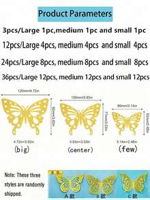 36pcs 3D Butterfly Wall Stickers, 4 Styles, 3 Sizes, Butterfly Birthday Decor, Butterfly Party Decor, Cake Decor, Room Decor, Removable Stickers (Gold) Random Style - Paper - Gold - View 15