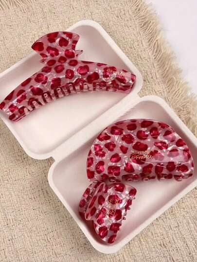 1 pieza Pinza para el cabello de estilo coreano con estampado de leopardo rosa, diseño elegante de garra para el cabello, pinza de lujo de acrílico para el cabello, accesorio bohemio chic, adecuado para primavera, verano, otoño, invierno
