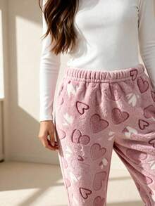 Women's Warm, Comfortable Fleece Pants With A Luxurious Pink Heart Design - Màu Hoa hồng đỏ - Xem 6