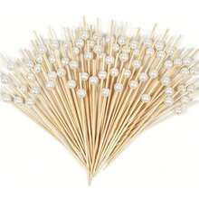 700 piezas/200 piezas/100 piezas/50 piezas/20 piezas/10 piezas Pinchos desechables de bambú blanco, diseño de cuentas redondas, adecuados para cocina, ensalada, boda, fiesta, Navidad - Blanco - Ver 1