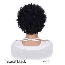精灵短款假发 真人发短卷发蕾丝前假发 女士巴西蓬松卷曲波波头假发 13x1 透明蕾丝假发 自然黑假发 - Natural Black - 查看 6