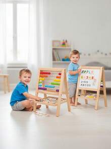 Casaisla Home Collection Pizarrón Didáctico para Niños 3 en 1 Montessori, Centro De Aprendizaje Con Pizarra Magnética, Abaco, Letras Y Números (35x24x20 cm) - Blanco - Ver 1