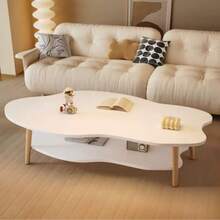 Cloud Coffee Tables With Large Tabletop, Oval Wood Coffee Table With Open Storage Shelf For Living Room Bedroom - Kayu kenari hitam - View 4