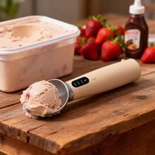可充电电动加热冰淇淋勺，带LED显示屏和挂环，IPX7级防水，3种加热模式，最高温度160°F（71°C），符合人体工程学的防冻手柄，易于清洁，适用于冰淇淋、冻酸奶、冰棒等。 - 黃色 - 查看 13