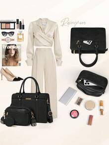 Handtaschen für Damen, 3er-Set mit Schultertasche, Münzbörse, Handtasche aus PU-Leder für Arbeit, Schule, Lässig - Verschiedenfarbig - Übersicht 9