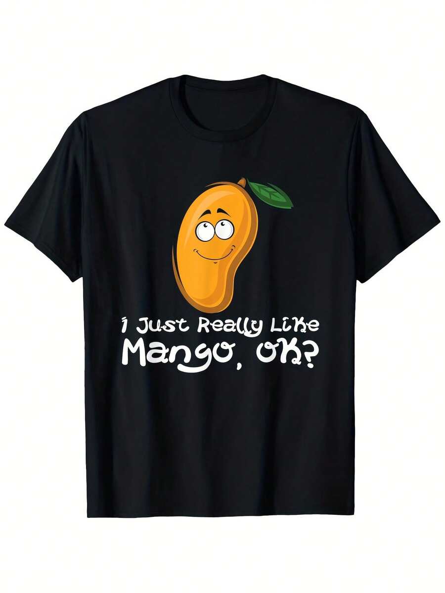 Camiseta gráfica de mango para hombre - "Me encanta el mango, ¿vale?" - Algodón de 180 g - Negro - Diseño de naranja - Ideal para uso diario y eventos temáticos - Tallas S-XXX - Negro 29 - Ver 1