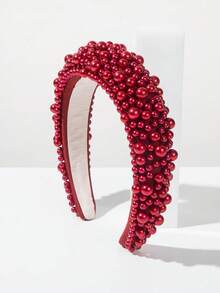 1件装时尚奢华红色珍珠发箍，适合女孩佩戴 - 珍珠紅 - 查看 5