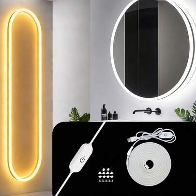 Neon Light Strip Controlled By A Touch Switch, Two Styles Available: Warm Light And White Light. USB Powered, Plug And Play. Comes With Installation Clips. Ambient Decorative Light For Bedroom, Living Room, Hallway, And Cabinets.