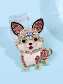 1 pieza Broche de perro de metal con gota de aceite blanco, cristal de imitación y resina transparente rosa, adecuado como regalo para amigos y familiares - Multicolor - Ver 1