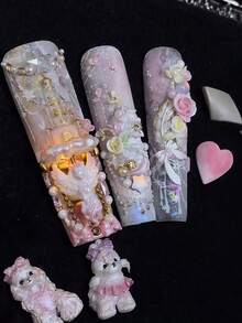 1个可爱美甲模具，梦幻独角兽、羽毛、城堡、蝴蝶结、爱心、花卉图案装饰，透明硅胶DIY模具 - 無色 - 查看 3