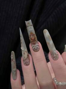 1个可爱美甲模具，梦幻独角兽、羽毛、城堡、蝴蝶结、爱心、花卉图案装饰，透明硅胶DIY模具 - 無色 - 查看 9