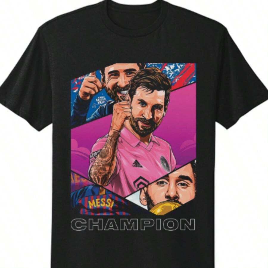 Lionels Messis, #10 Miami, Argentina World Cup Champions Graphic T-Shirt - 黑色 - 查看 1