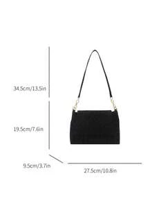 New Spring Fashion Chain Strap Tote Bag, Versatile Large Capacity Shoulder Crossbody Bag, Flap Underarm Baguette Handbag For Women, Commuter Bag - Black - View 5