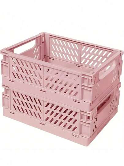 1pc Foldable Plastic Storage Basket - Stackable Desktop Organizer Box For Stationery, Cosmetics, Small Items, Size S/L | Versatile, Lightweight, Durable, Space-Saving Design For Home Office, Dressing Desk, Makeup Station, Craft Room, Easy Foldaway, Non-Slip Base, Clear View Inner Compartments, Modern Minimalist Aesthetic