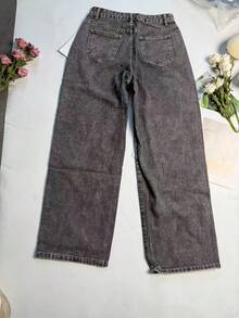 Women's Casual Grey Denim Straight Leg Jeans With Zipper Closure Long Non-Stretch Fabric For Everyday Wear - Grey - View 7
