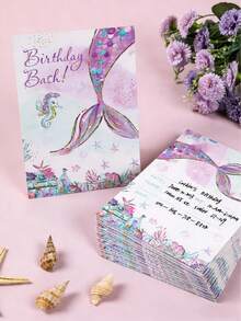 12张紫色美人鱼主题生日卡片，美人鱼生日邀请函，生日卡片，生日礼物卡，生日礼物包装标签，生日装饰，生日卡片，生日礼物标签，生日派对装饰，生日派对用品，生日女孩 - 紫色 - 查看 6