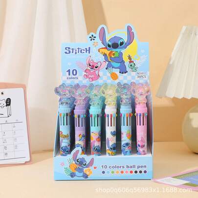 5pcs/Pack Disney Stitch Series Erasable Gel Pen, 0.5mm Cartoon Theme Ink Pen, Suitable For Drafting, Labeling, Organizing, Crafting, Stationery, Learning Supplies, Birthday Gifts, Notebooks, Stamps, Reading, Room Decor, Office Supplies, Car Accessories, Soft Desktop Storage Box