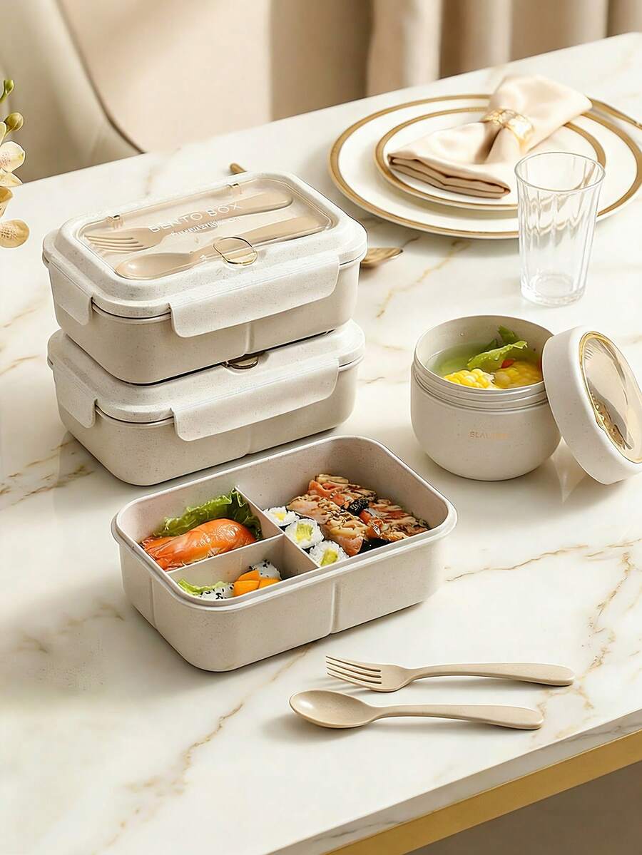 Lunch Box Set With Spoon And Fork, Leak-Proof Oatmeal Cup, Breakfast Cup, Lunch Bag, Food Container, Suitable For School, Work, Camping, Picnic, Study, Kitchen Storage Box, Cabinet Organizer, Kitchen Accessories
