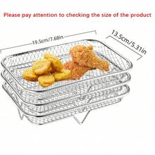 1/3 piezas Rejilla apilable de acero inoxidable para freidora de aire, bandeja deshidratadora multicapa, apta para freidora de aire, microondas, vaporera, reutilizable - Plateado - Ver 12