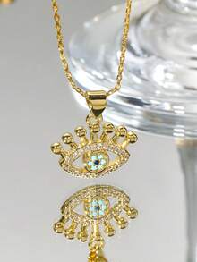 1pc Sparkling Cubic Zirconia Devil's Eye Pendant Necklace, Suitable For Women, Couples, Daily Wear, Music Festivals - Multicolor - View 6