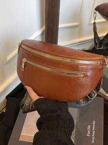 Soft Leather Waist Bags Women Casual Fanny Packs Saddle Bag Fashion Chest Pack Single Shoulder Crossbody Bag Travel Mobile Phone - Brown - View 1