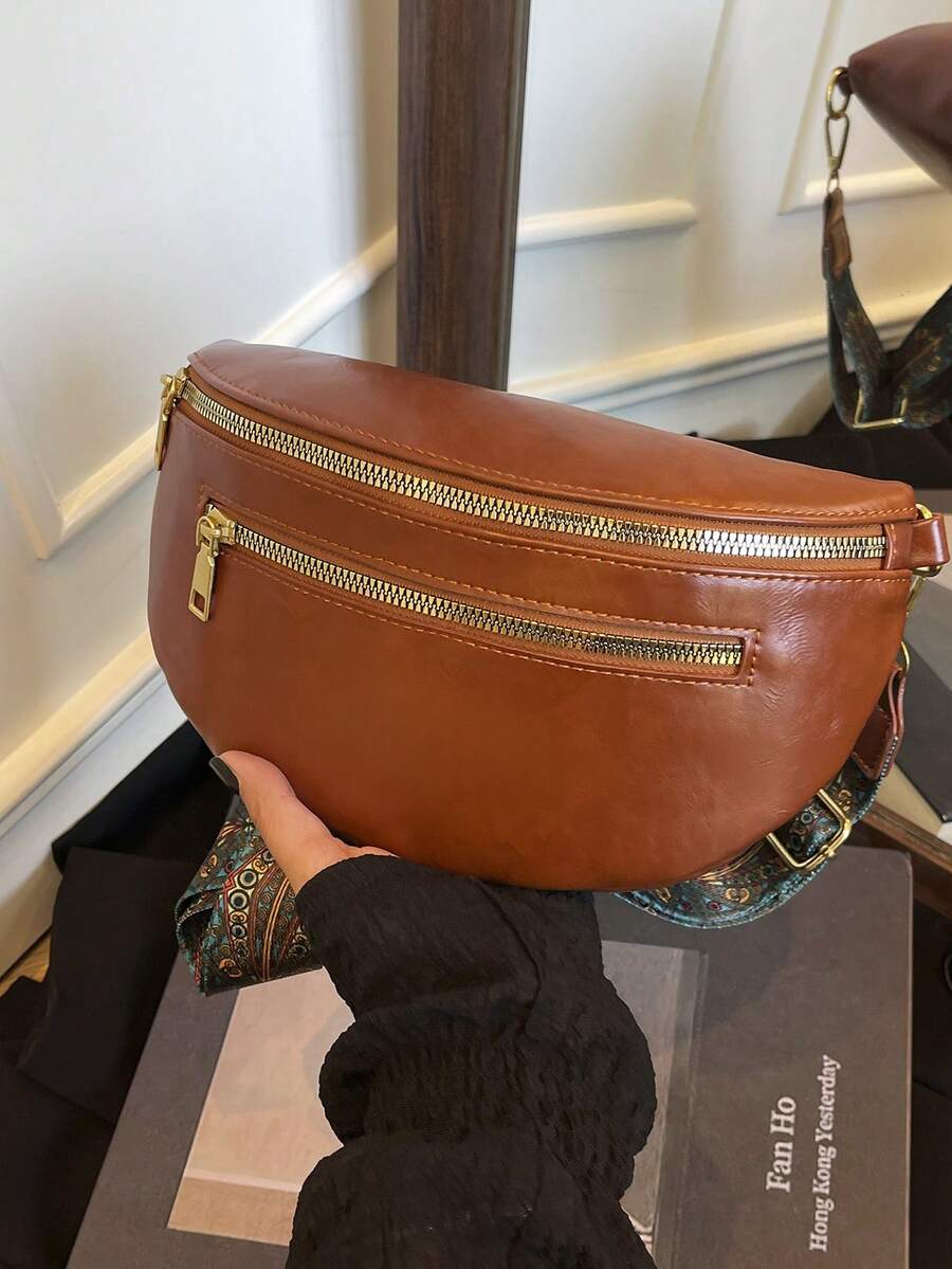 Soft Leather Waist Bags Women Casual Fanny Packs Saddle Bag Fashion Chest Pack Single Shoulder Crossbody Bag Travel Mobile Phone - Brown - View 1