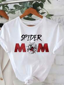 Spider Mom Graphic Tee For Women Casual Summer Outfit With Web Design And Spider Motif Perfect For Comic Fans And Halloween Party Wear, 220g - 白色 - 查看 2