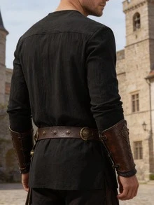 Men's Pirate Medieval Shirt, Steampunk Victorian Era Costume Apparel, Renaissance Viking Top - Black - View 3