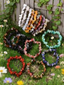 5/10/12/20/30/50/100颗波西米亚风天然石珠手链套装，男女皆宜 - 紫水晶、拉长石、绿松石和粉晶珠 - 完美礼物 - 彩色 - 查看 5