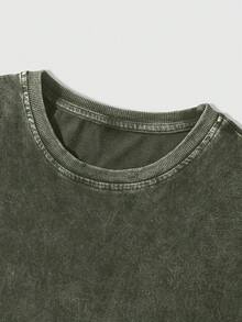 1pc Retro Water Washed T Shirts, Artistic Graphic Featuring A Blooming Rose Intertwined With Bold Anti Social Club Text Symbolizing Contrast Between Beauty And Isolation Vintage 100% 230g Pure Cotton Casual Tee For Men,Street Y2K, Summer Tops, New Year Gifts,Unisex - Army Green - View 3