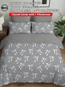 2/3pcs Grey Bowknot Duvet Cover Set, Bedding Set, Comfortable Room Decor, Breathable, Soft And Anti-Pilling, Duvet Cover And Pillowcases, Without Duvet Insert, Suitable For Twin, Full, Queen, King Size Beds, Home Textiles, OEKO-TEX - Multicolor - View 20