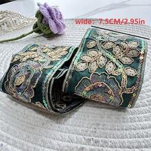 Adorno decorativo bordado con flores de colores - Ribete de tela de color dorado de lujo, adecuado para vestidos y decoración del hogar, adorno de vestidos, materiales de artesanía, tela decorativa, diseño vintage, costura de alta calidad, tela bordada, accesorios de costura, entusiastas de la costura, manualidades DIY - Multicolor - Ver 10
