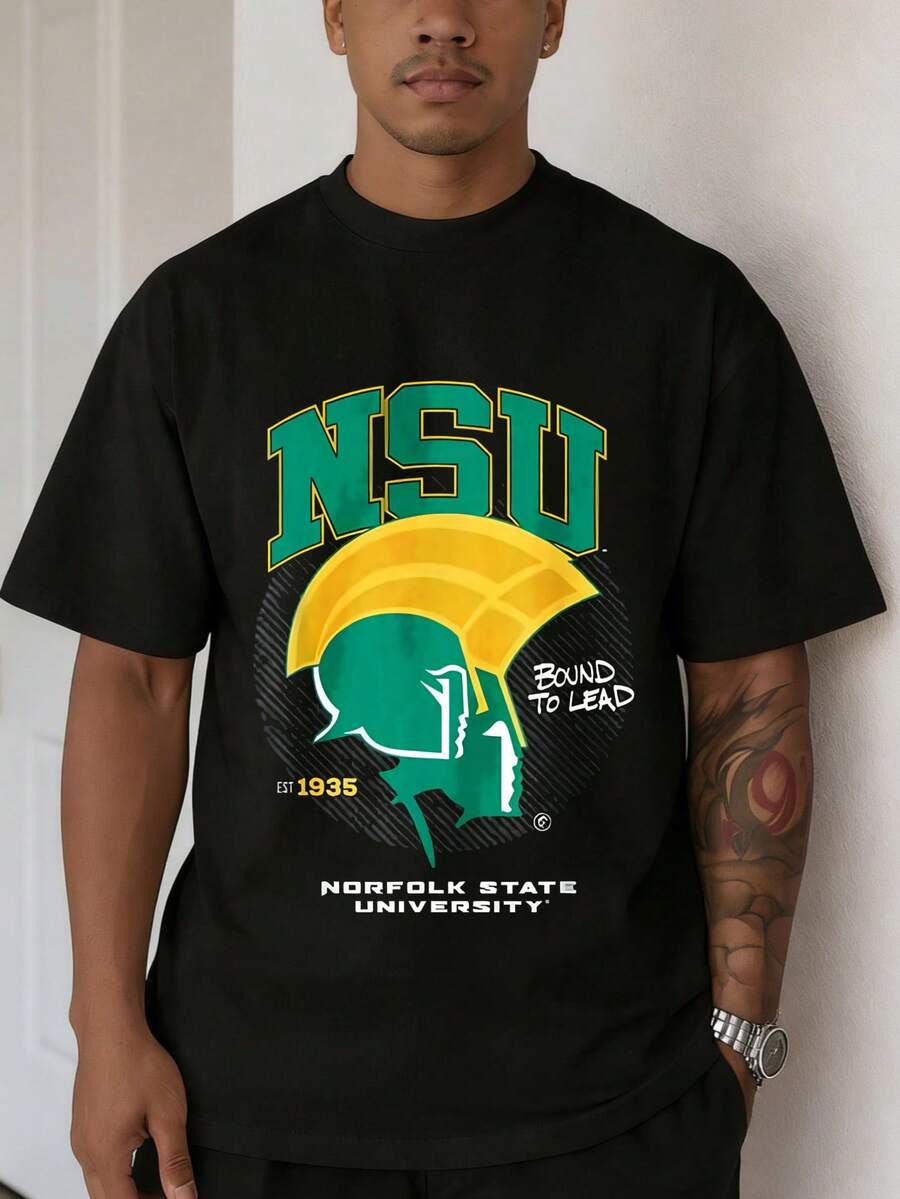 Mens Retro Graphic T Shirt NSU Norfolk State University Printed Cotton Oversized Short Sleeve Summer Casual Tee For Men Round Neck Printed Short Sleeve Casual Everyday T-Shirt, They Are Excellent Gifts For Friends And Family,100% Cotton T-Shirts Feature, A Youthful And Fashionable Design - 黑色 - 查看 1