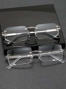 1 Pair Men's Transparent Glasses, Minimalist Design, Fashion & Portable, Face-Flattering, Suitable For Daily Decoration, Reading, Gaming, Computer, Back To School, Unisex, Can Be Worn With Prescription Lenses - Multicolor - View 2
