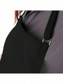 1pc Classic Black Apron, Minimalist Black Multi-Functional Apron, Adjustable, 3 Pockets Large Capacity, Unisex, Kitchen, Restaurant, Cooking, BBQ, Food Service, Chef Protective Clothing, Server Apron Wholesale - 黑色 - 查看 8