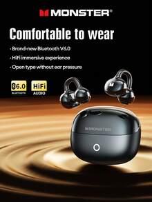 MONSTER D08 优雅商务蓝牙耳机，蓝牙 6.0 立体环绕声，高清音乐，游戏，降噪，超长续航，适用于智能手机、电脑的无线耳塞，节日礼物 - 黑色 - 查看 1