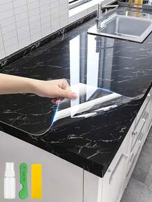 1 Roll Transparent Kitchen Protective Film, Waterproof, Oil-Proof, Flame Retardant, Anti-Mold, Removable Adhesive Sticker, Suitable For Tabletop, Wall, Coffee Table, Dining Table, Furniture, Marble Renovation, Etc. - Furniture Film - View 1