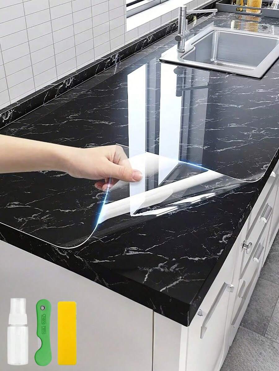 1 Roll Transparent Kitchen Protective Film, Waterproof, Oil-Proof, Flame Retardant, Anti-Mold, Removable Adhesive Sticker, Suitable For Tabletop, Wall, Coffee Table, Dining Table, Furniture, Marble Renovation, Etc. - Furniture Film - View 1