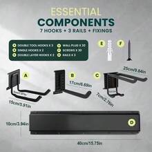 Garage Garden Tool Holder Storage Rack Shed Wall Mounted Organiser Long Hook - Black - View 10