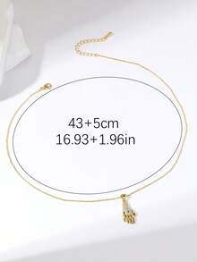 1件闪亮立方氧化锆棕榈吊坠项链，适合女性、情侣、日常佩戴、音乐节等场合。 - 彩色 - 查看 2