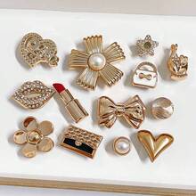 20件套时尚鞋花配件 DIY蝴蝶结爱心鞋饰串珠，适用于木屐、沙滩包、节日和假期、情人节礼物 - 金色 - 查看 5